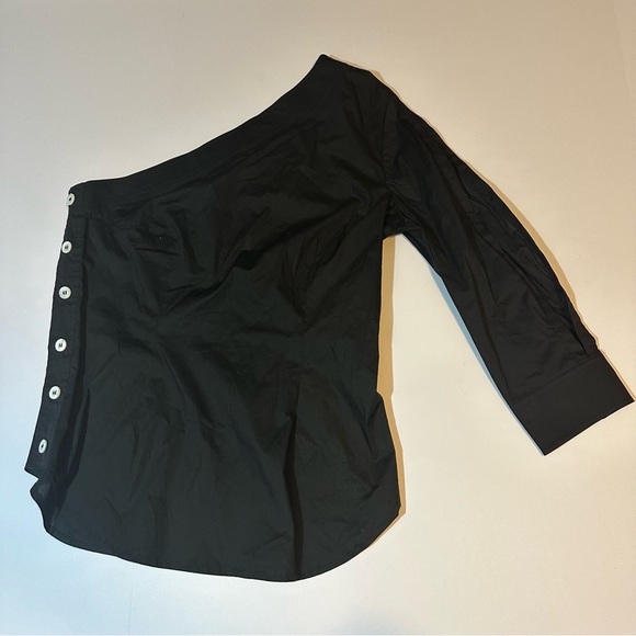 Tracy Reese One Shoulder Top Blouse Black Open Sleeve Side Button Up - Picture 2 of 11